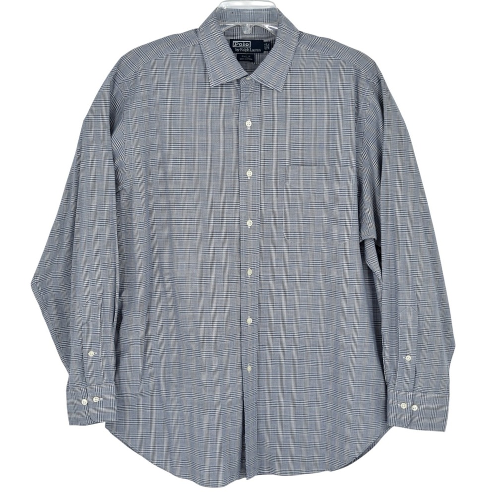 Vintage‎ 90s Polo Ralph Lauren Philip Shirt Men 17 34/35 L Navy White Glen Plaid